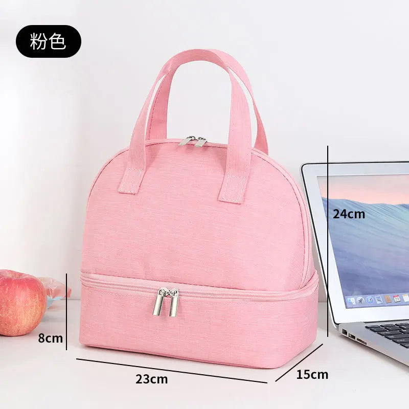 Insulated Bag Aluminum Foil Thickened Lunch Box Handheld Double Bento Student - Thick