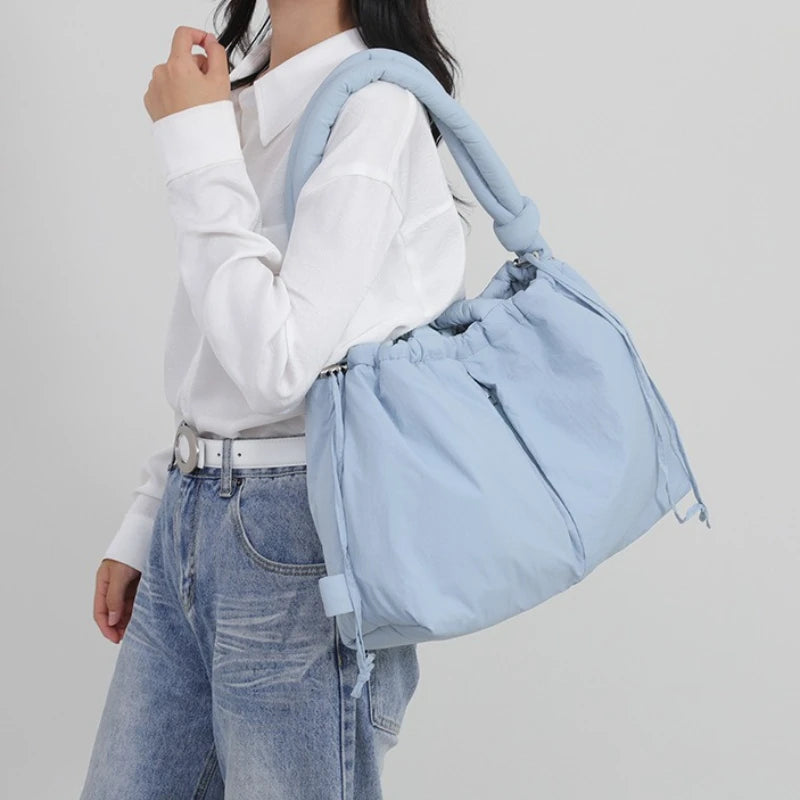 Puffy Drawstring Tote Bag – Thick Padded Dual Handle Shoulder Bag