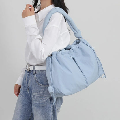Puffy Drawstring Tote Bag – Thick Padded Dual Handle Shoulder Bag