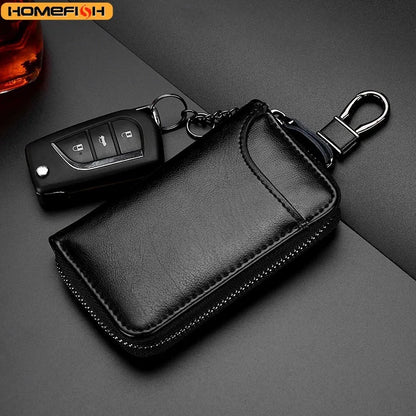 Homefish Multifunctional Mini Key Bag Genuine Leather Keychain Men Women Portable Car Key Case