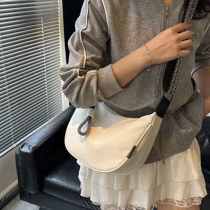 Crescent Crossbody Bag with Geometric Wide Strap for Women