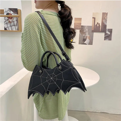 Bat-Shaped PU Leather Crossbody Handbag – Gothic Halloween Shoulder Bag for Women