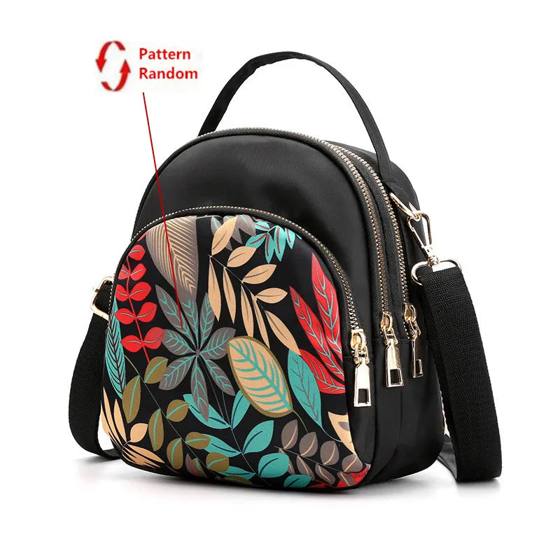 Mini Crossbody Backpack for Women – Printed Oxford Shoulder Bag
