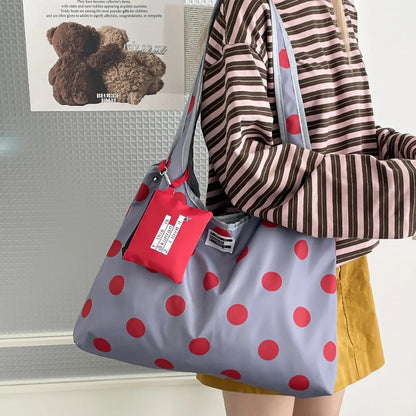 Spring Polka Dot Double-Sided Crossbody Bag Korean Style Large-Capacity Lace-Up Shoulder Bag