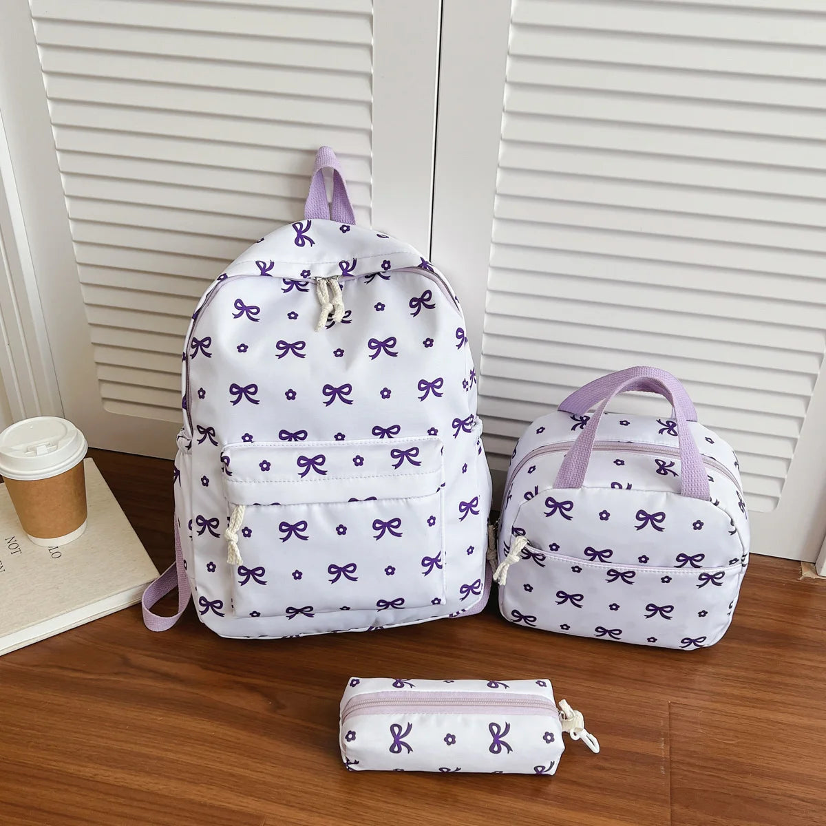 Sweet Fresh Butterfly Flower Printed Three Piece Backpack Set Lightweight Large Capacity Student