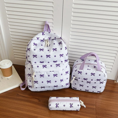 Sweet Fresh Butterfly Flower Printed Three Piece Backpack Set Lightweight Large Capacity Student