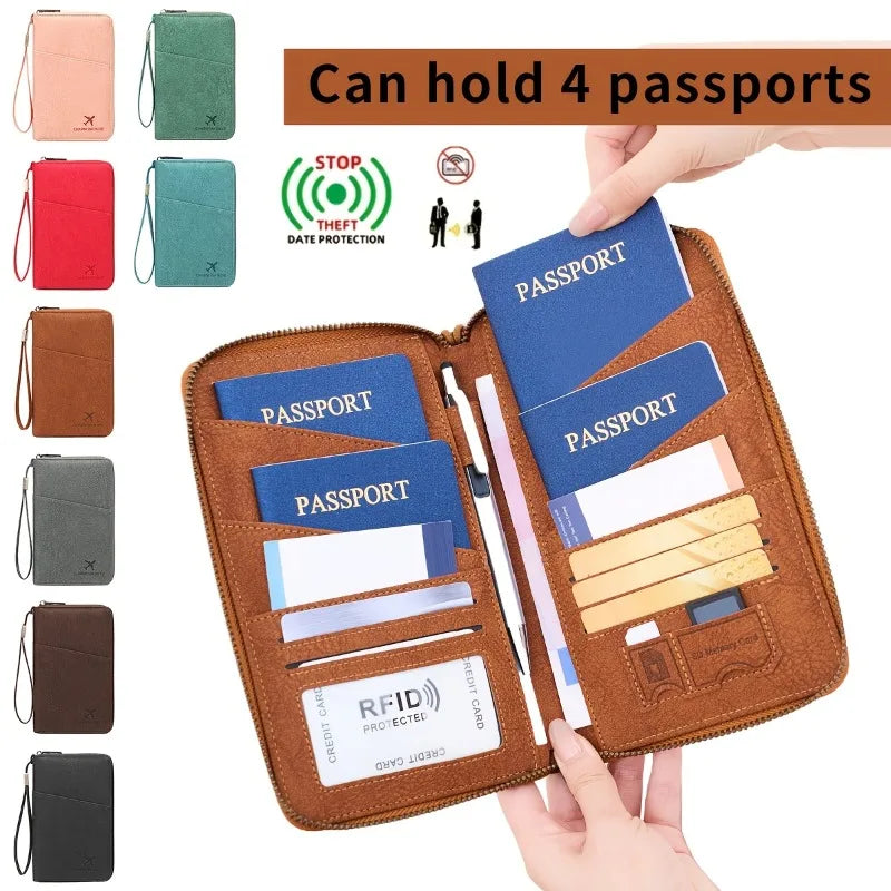 RFID Blocking Passport Holder Wallet with Wrist Strap