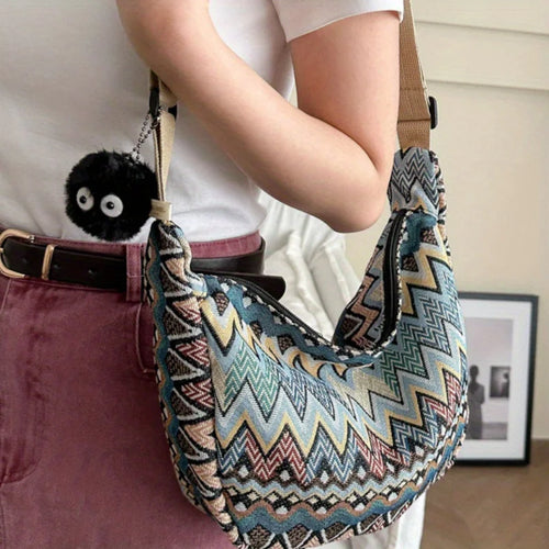 Stylish Foldable Canvas Shoulder Bag - Adjustable Strap