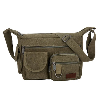 Men's Vintage Canvas Crossbody Bag – Multi-Pocket Messenger Shoulder Bag