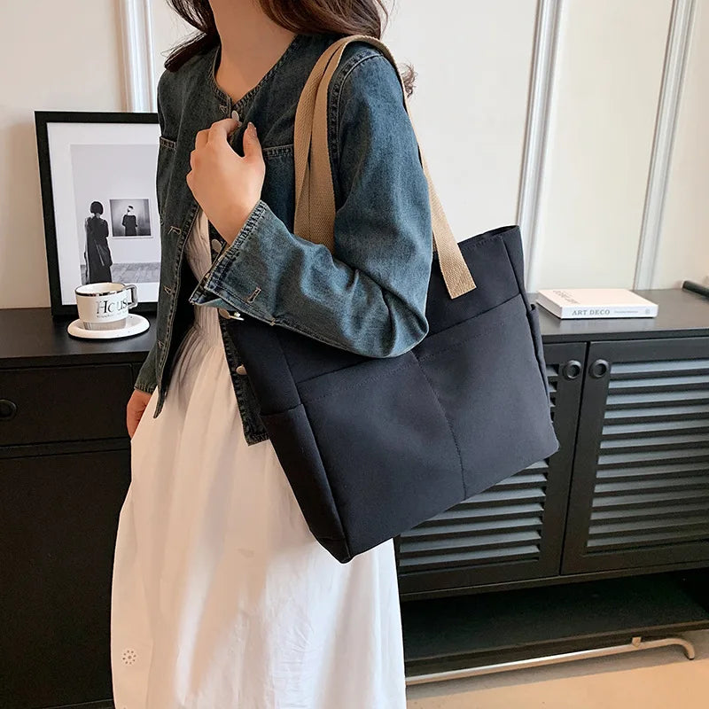 Large Capacity Canvas Tote Bag Casual Multi-Compartment Work Shoulder Bag Women Travel Work Commuter