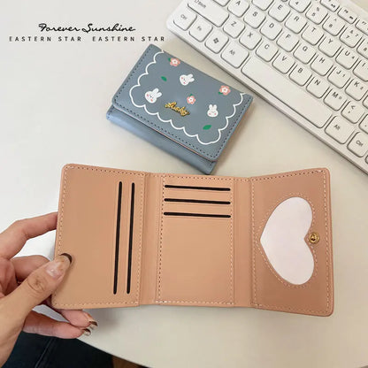 Cute Rabbit Girl Student Cartoon Short Three Folding Wallet Printed Anime Change Kawaii