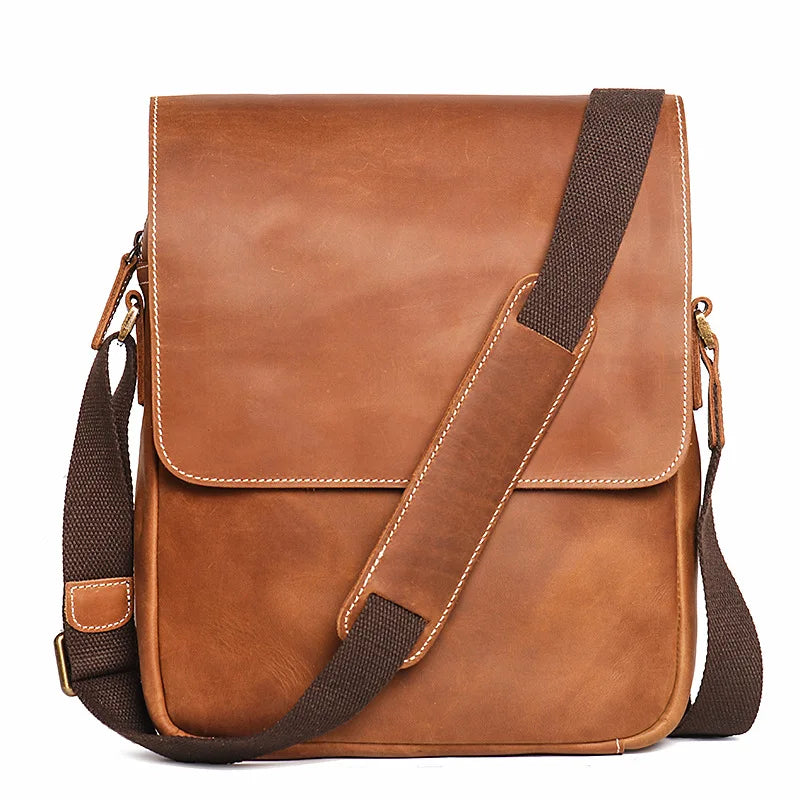 Men S Handcrafted Leather One-Shoulder Women Crazy Horse Crossbody Bag Retro Cowhide Ipad Storage