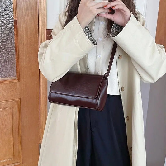 Retro Versatile Oil Wax Leather Crossbody Bag Square Women S Casual Single-Shoulder Underarm Bag