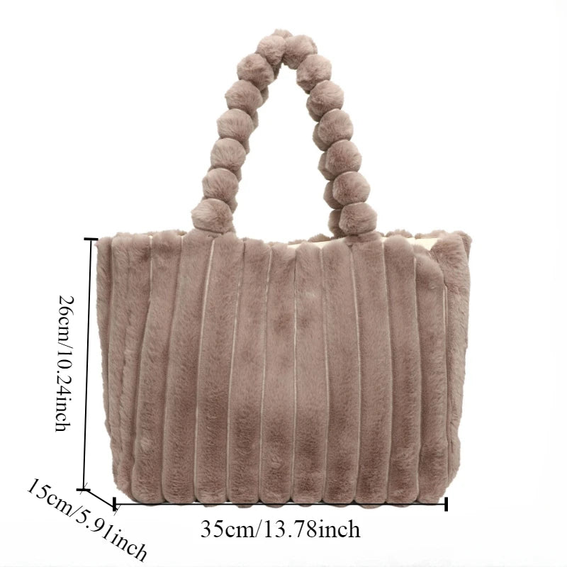 Fluffy Corduroy Shoulder Handbag for Women – Large Capacity Tote