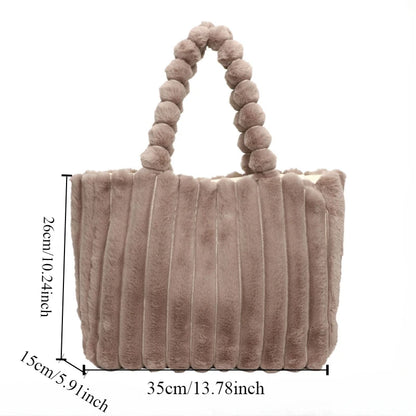 Fluffy Corduroy Shoulder Handbag for Women – Large Capacity Tote
