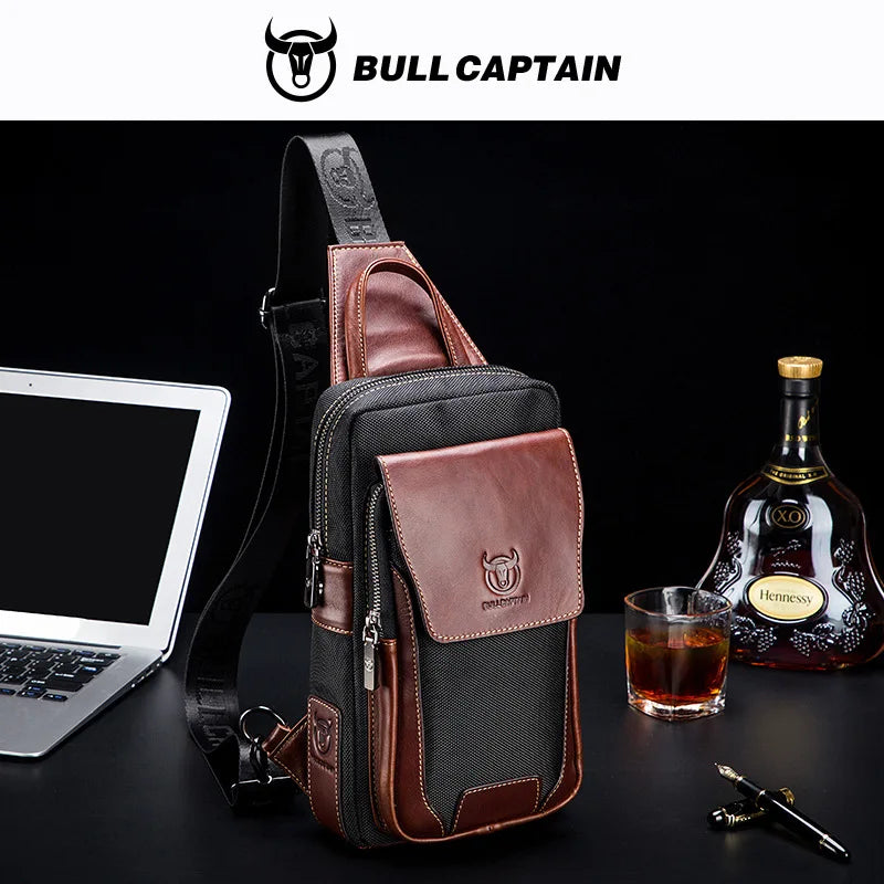 Real Leather Chest Bag Men Head Layer Cowhide Color Matching Large Capacity Shoulder Crossbody