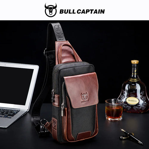 Real Leather Chest Bag Men Head Layer Cowhide Color Matching Large Capacity Shoulder Crossbody