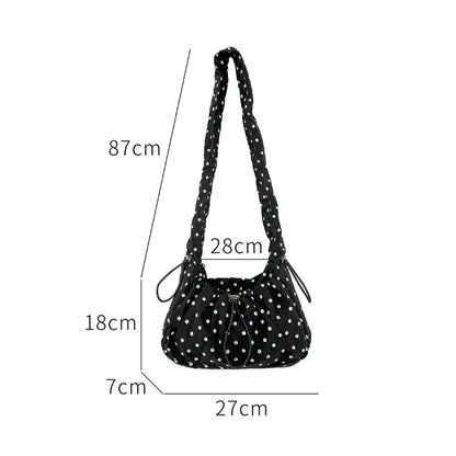 Women Polka Dot Underarm Bag Large Capacity Crossbody Retro Drawstring Pleated Dumpling Outdoor