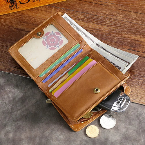 Oil Wax Leather Men S Short Wallet Zipper Pocket Coin Purse