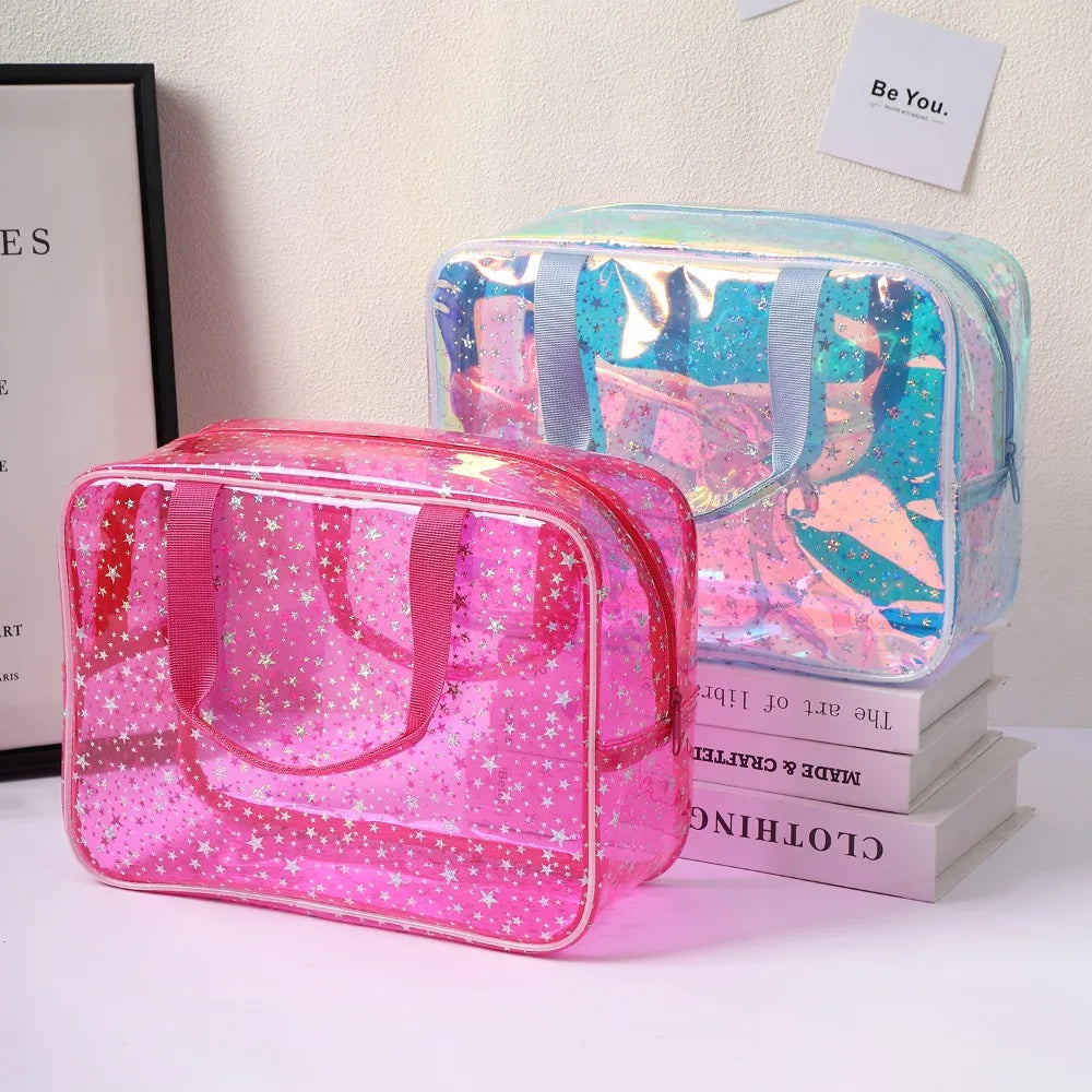 Large Stars Transparent Makeup Bag Portable Strap Pvc Waterproof Toiletry Cosmetic Organized Clear