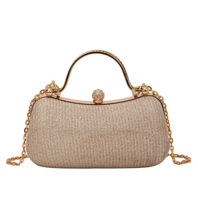 Rhinestone Evening Clutch Crystal Handle Removable Gold Chain Elegant Shoulder Purse Wedding Party