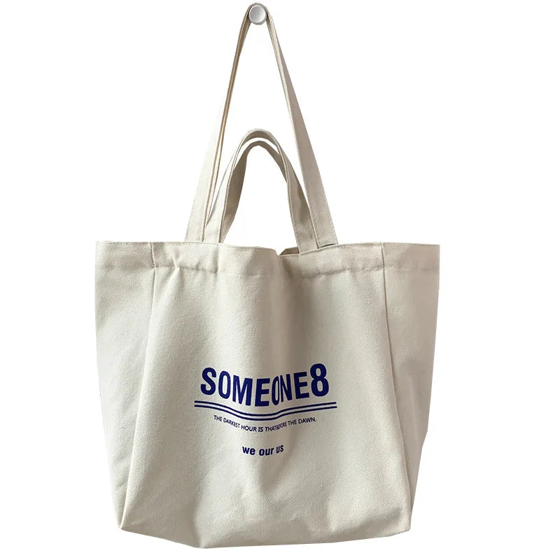 Letter Ins Canvas Bag Student Handbag Book Bags Large Capacity Shoulder Teen Men Women Shopping Work
