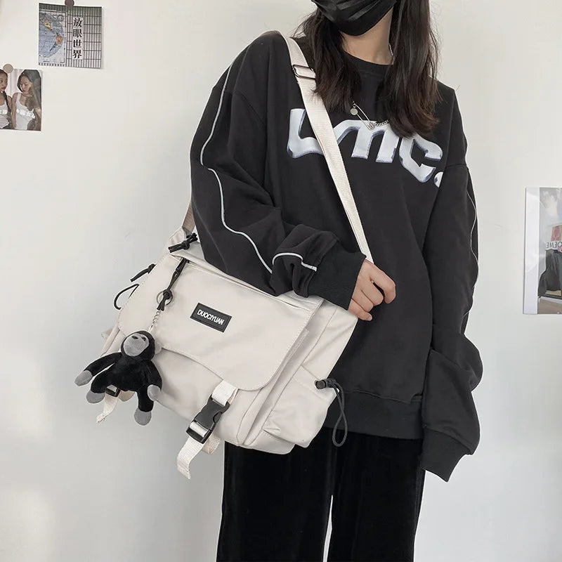 Korean Workwear Style Letter Shoulder Bag Hong Kong Style Retro Versatile Casual Student Plug-In