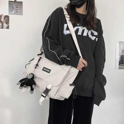 Korean Workwear Style Letter Shoulder Bag Hong Kong Style Retro Versatile Casual Student Plug-In