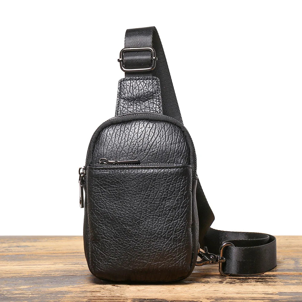 Retro Genuine Leather Men S Chest Bag Cowhide Crossbody Mini Phone Storage