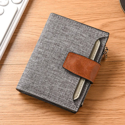 Canvas Mens Vertical Large Capacity Multi-Function Zip Wallet