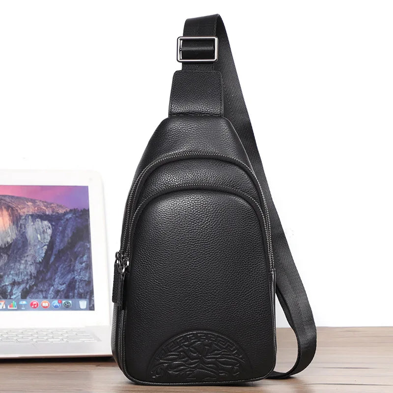 Large-Capacity Men S Chest Bag Genuine Leather Casual Soft Cowhide Men S Single-Shoulder Backpack