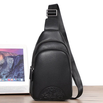 Large-Capacity Men S Chest Bag Genuine Leather Casual Soft Cowhide Men S Single-Shoulder Backpack