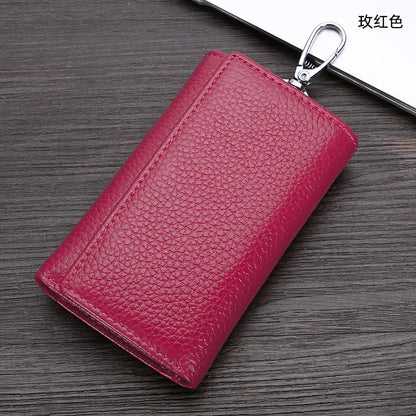Leather Key Case Multi-Functional Three-Fold Wallet Men Women