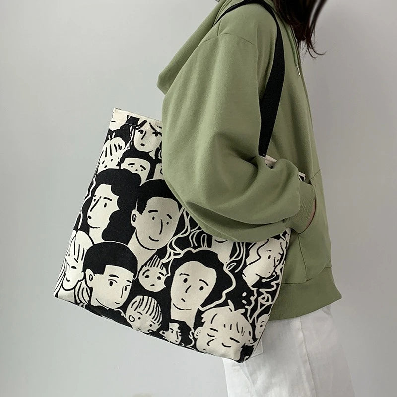 Canvas Tote Bag – Large Capacity Cute Print Shoulder Bag