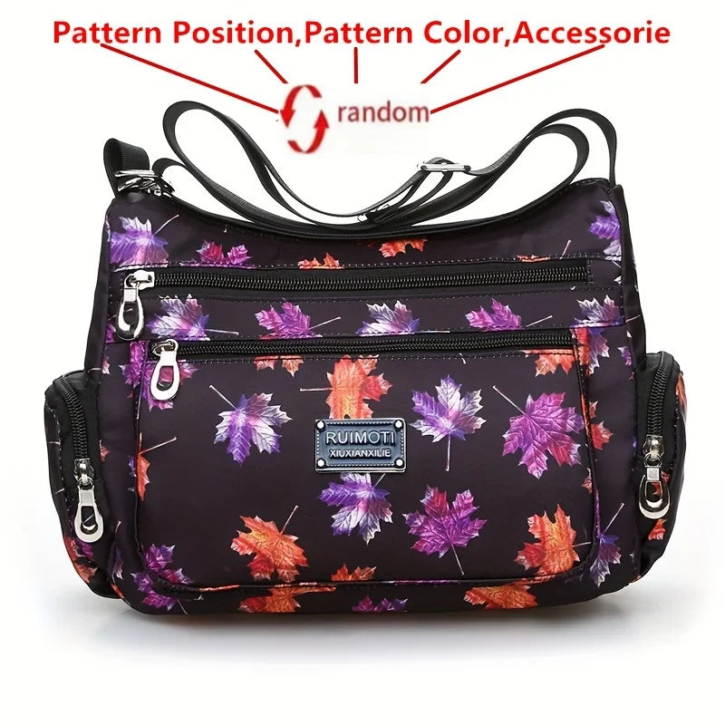 Floral Crossbody Bag for Women – Multi-Pocket Nylon Shoulder Bag