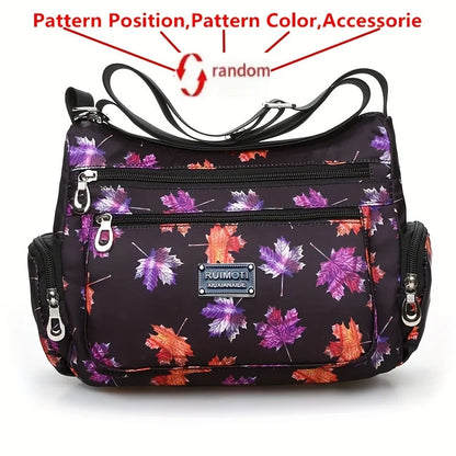 Floral Crossbody Bag for Women – Multi-Pocket Nylon Shoulder Bag