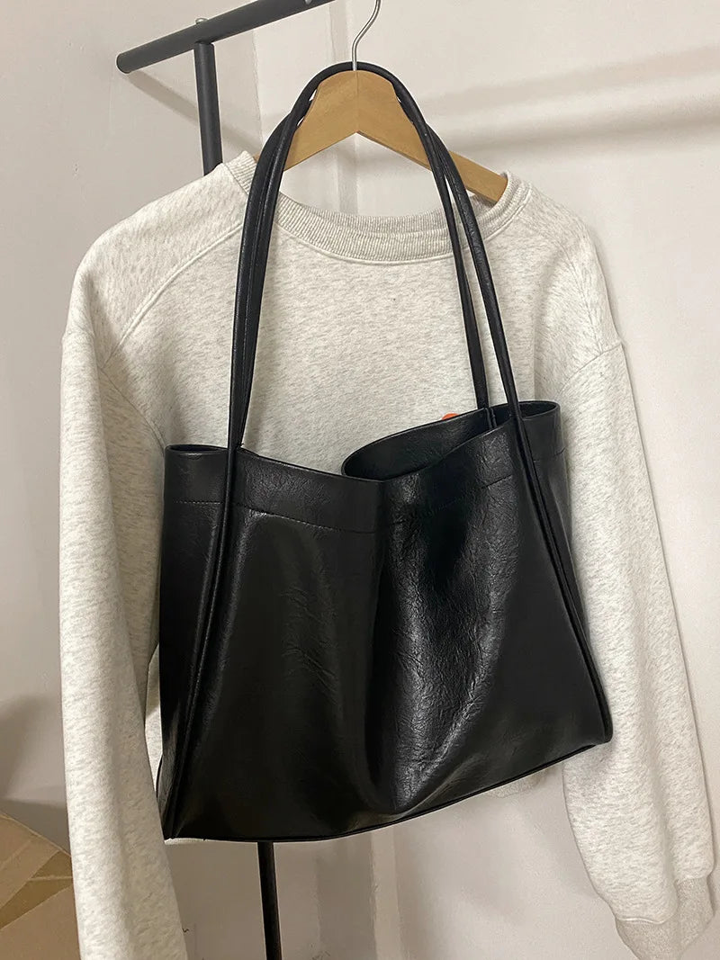 Large-Capacity Women S Casual Soft Leather Crossbody Commuter Single-Shoulder Bag Tote - Soft