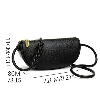 Leather Crescent Crossbody Mini Shoulder Bag – Braided Strap Daily Commute Bag