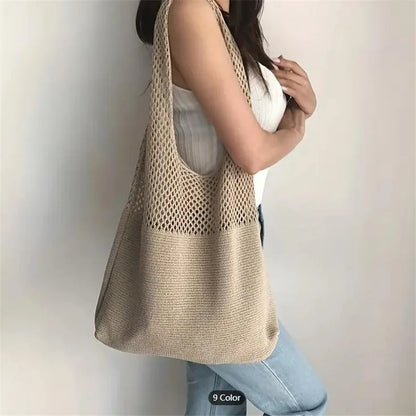 Crochet Hollow-Out Shoulder Bag – Large Capacity Knitted Tote for Women