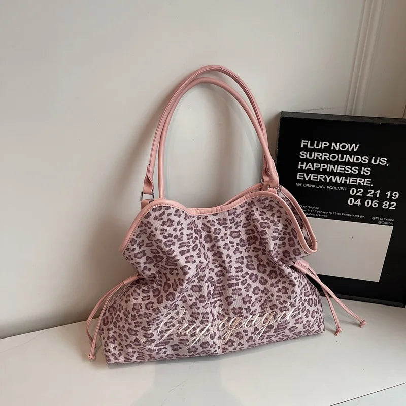 Brand Women S Shoulder Bag Y2k Sweet Polka Dot Handbag Korean Casual Versatile Leopard Print Brown