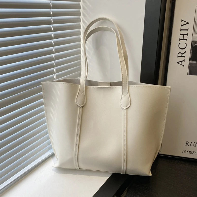 Large Leather Tote Bag – Retro Faux Leather Work & Commuter Handbag