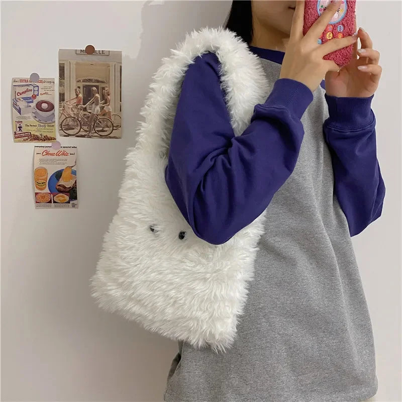 Fluffy Faux Fur Tote Bag Cute Y2K Handbag for Women