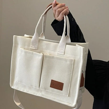 Canvas Tote Handbag with Detachable Shoulder Strap