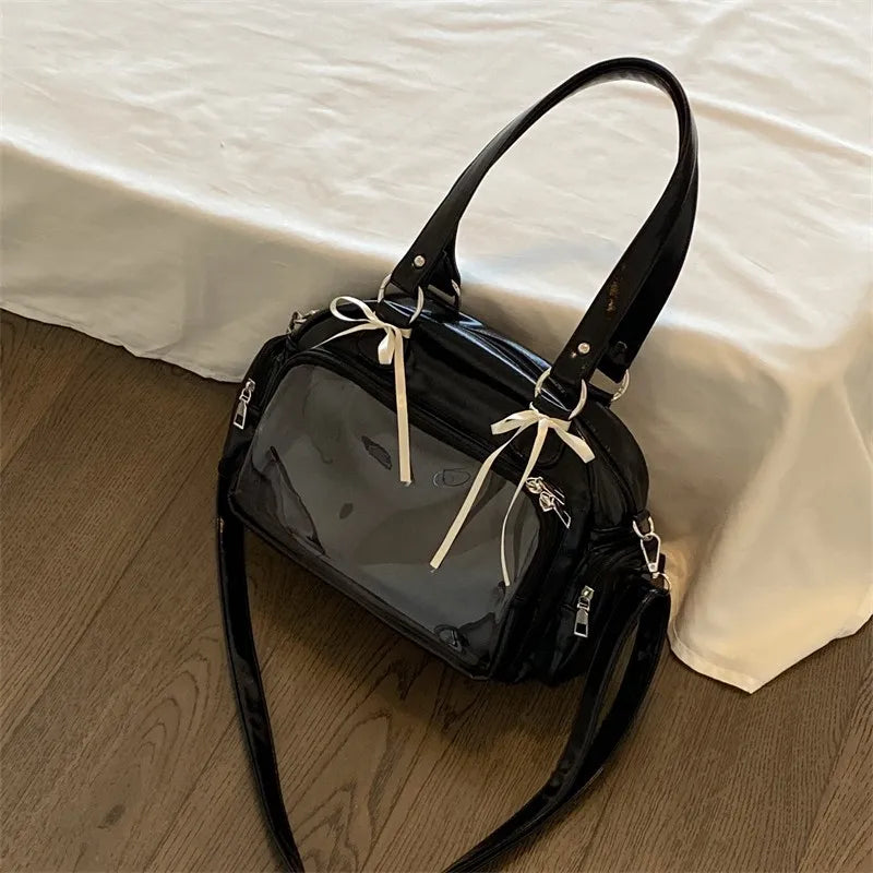 Patent Leather Bow Shoulder Bag – Dual Handle & Crossbody