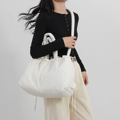 Puffy Drawstring Tote Bag – Thick Padded Dual Handle Shoulder Bag