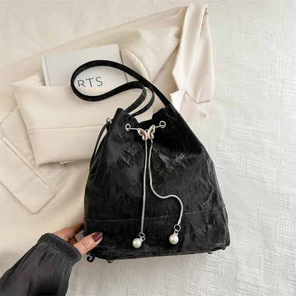 Drawstring Tote Bag Butterfly Pearl Convertible 2-In-1 Backpack Single Shoulder Purse - Soft