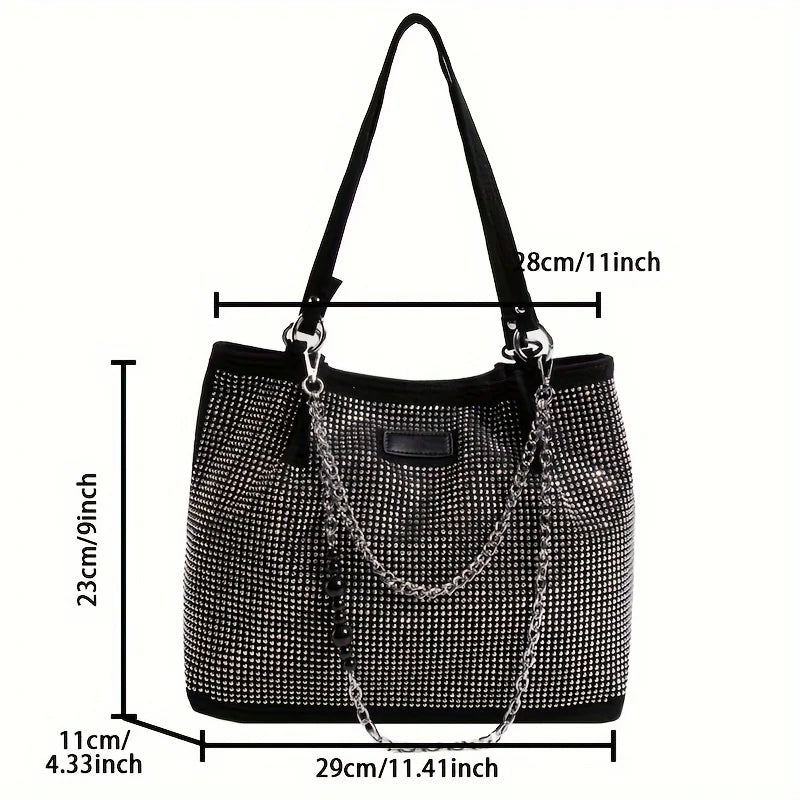 Rhinestone Tote Bag – Glam Crystal Chain Shoulder Bag