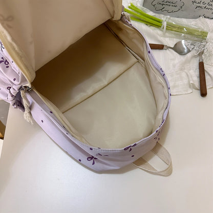 Women S Backpack - Bow Dot Print Nylon School Bag Adjustable Straps Multiple Compartments College