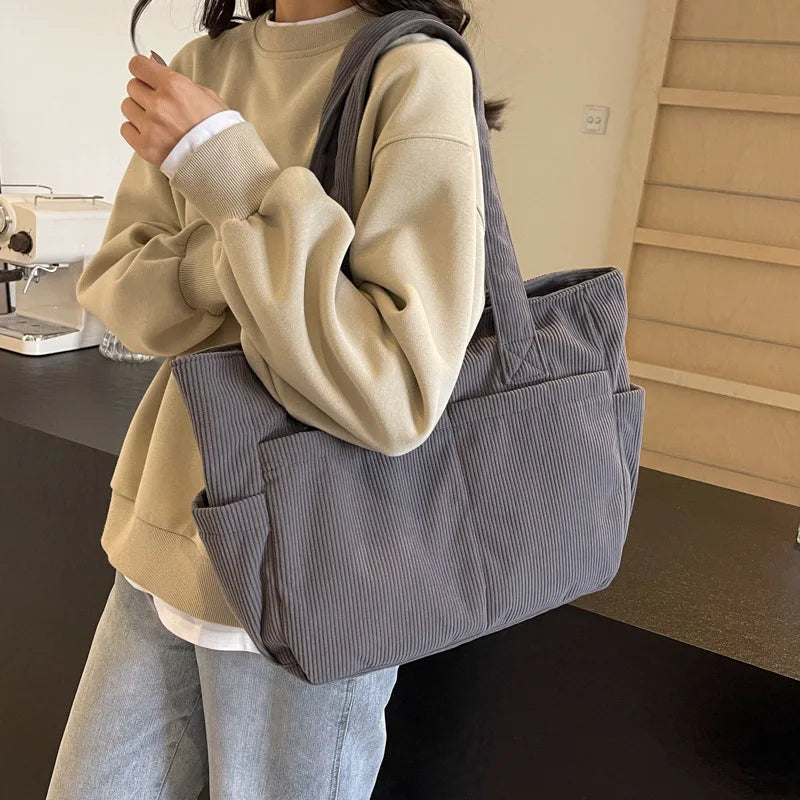 Corduroy Tote Bag – Large Shoulder Handbag for Women