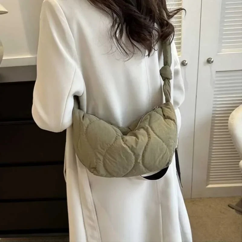 Puffer Shoulder Bag Women Soft Down Cotton Padded Tote Handbag Purse Quilted Cross Body Solid Color
